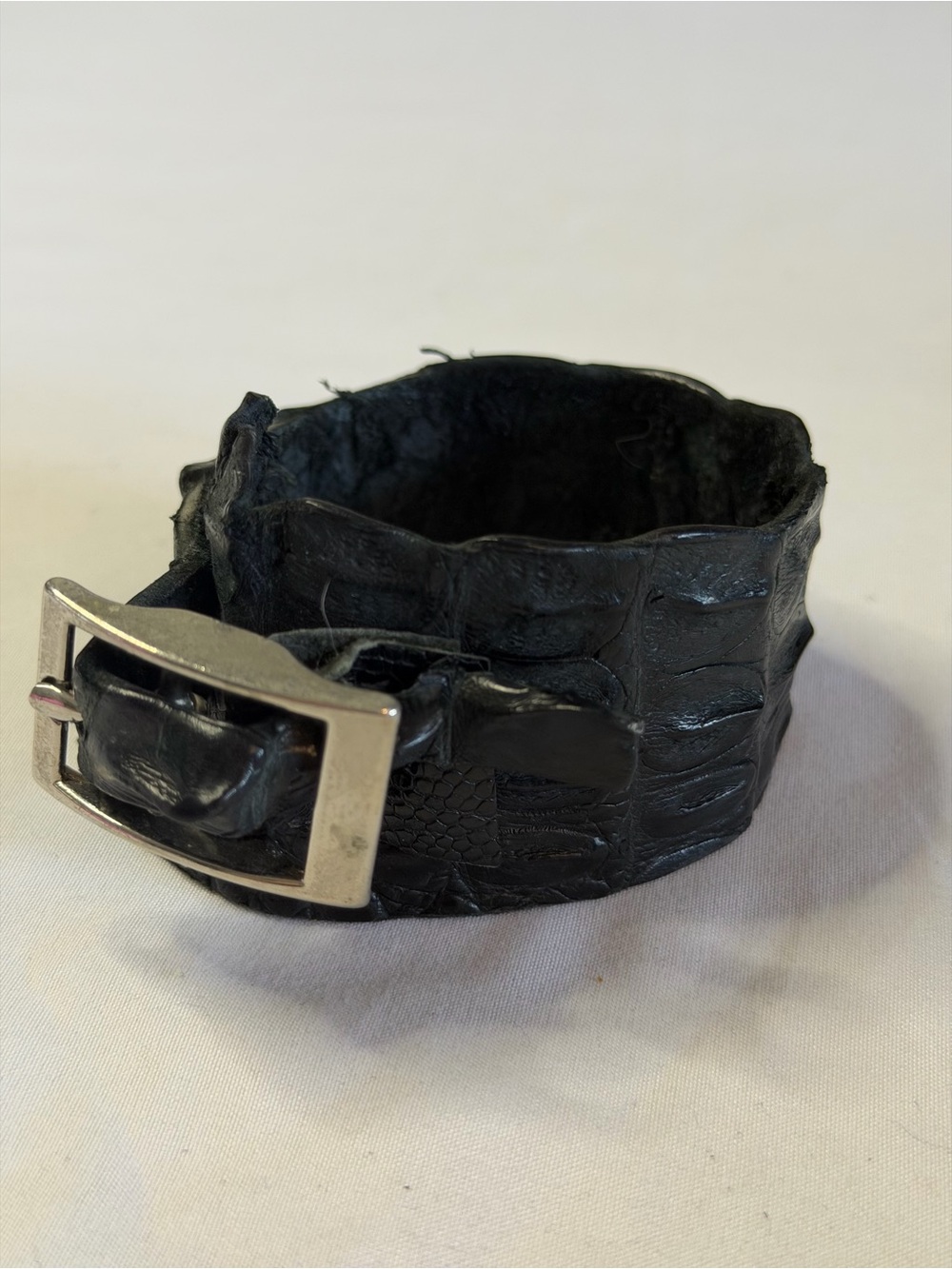Black Croc-Embossed Leather Bracelet